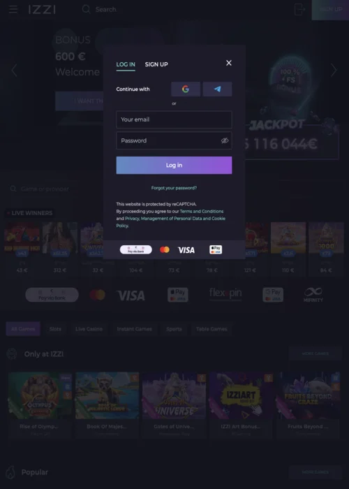 Iniciar sesión en Izzi Casino