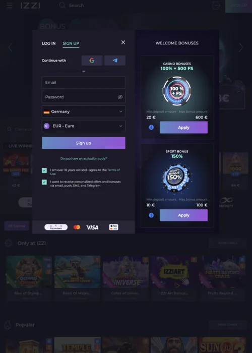 Registro en Izzi Casino
